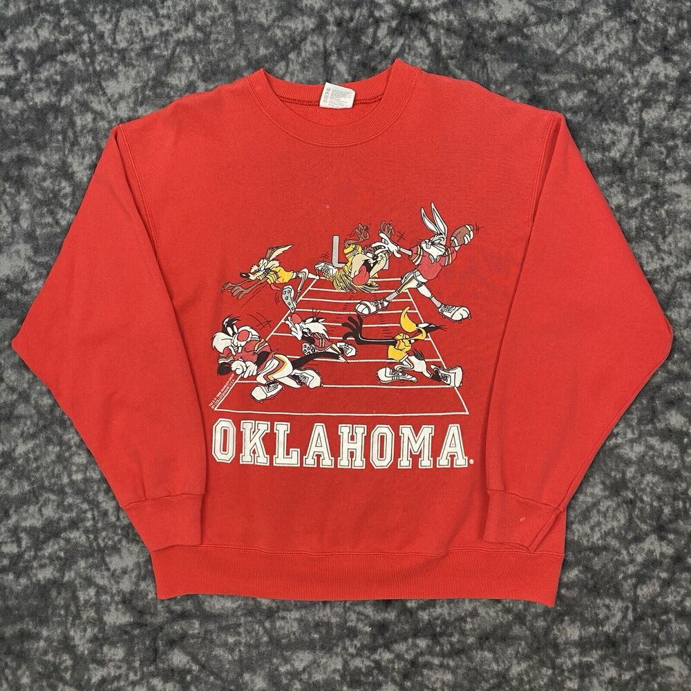 Looney Tunes Oklahoma Crewneck Mens Size L Red Pullover 1996 Vintage Warner Bros